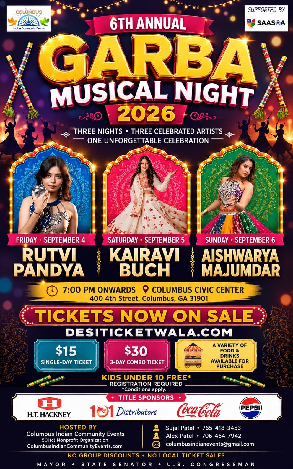 6th Annual Garba Musical Night 2026 — September 4-6, Columbus Civic Center